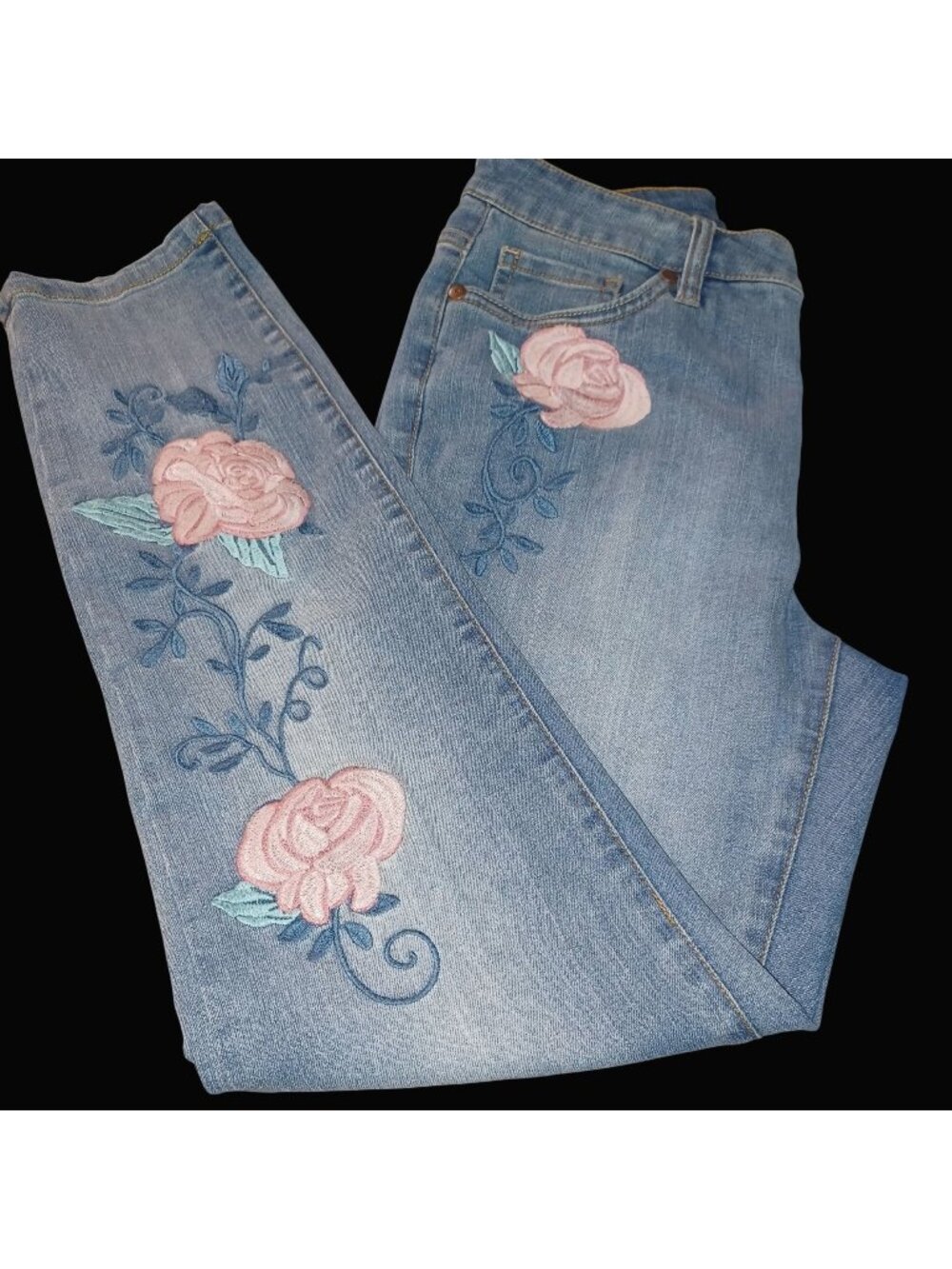 Denim Jeans Skinny/Jeggings Coquette Pink/Blue Boho Embroidery Womens Size 6